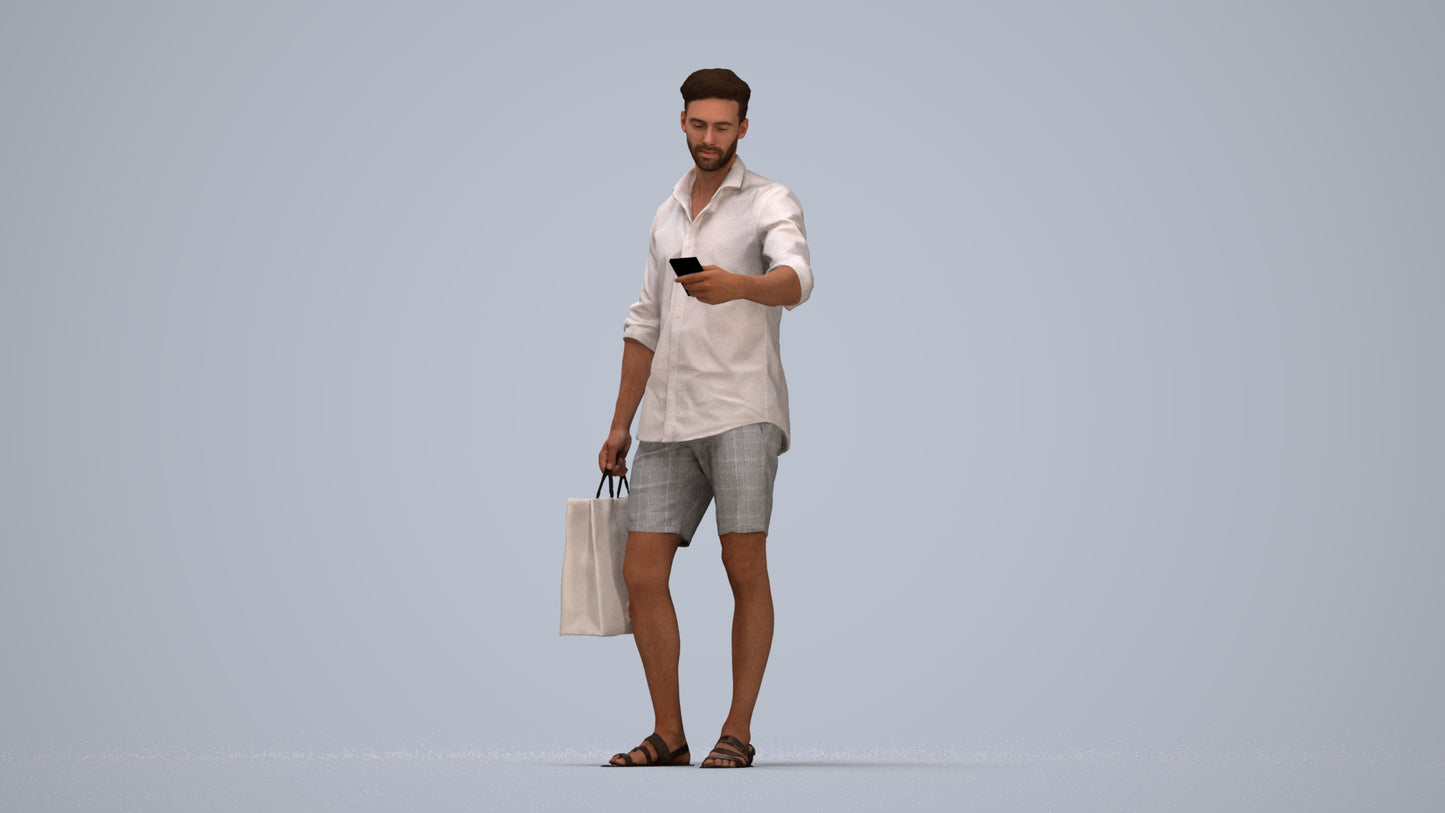 3D scanned man standing casual, photorealistic archviz people for Enscape and SketchUp, top-down view render