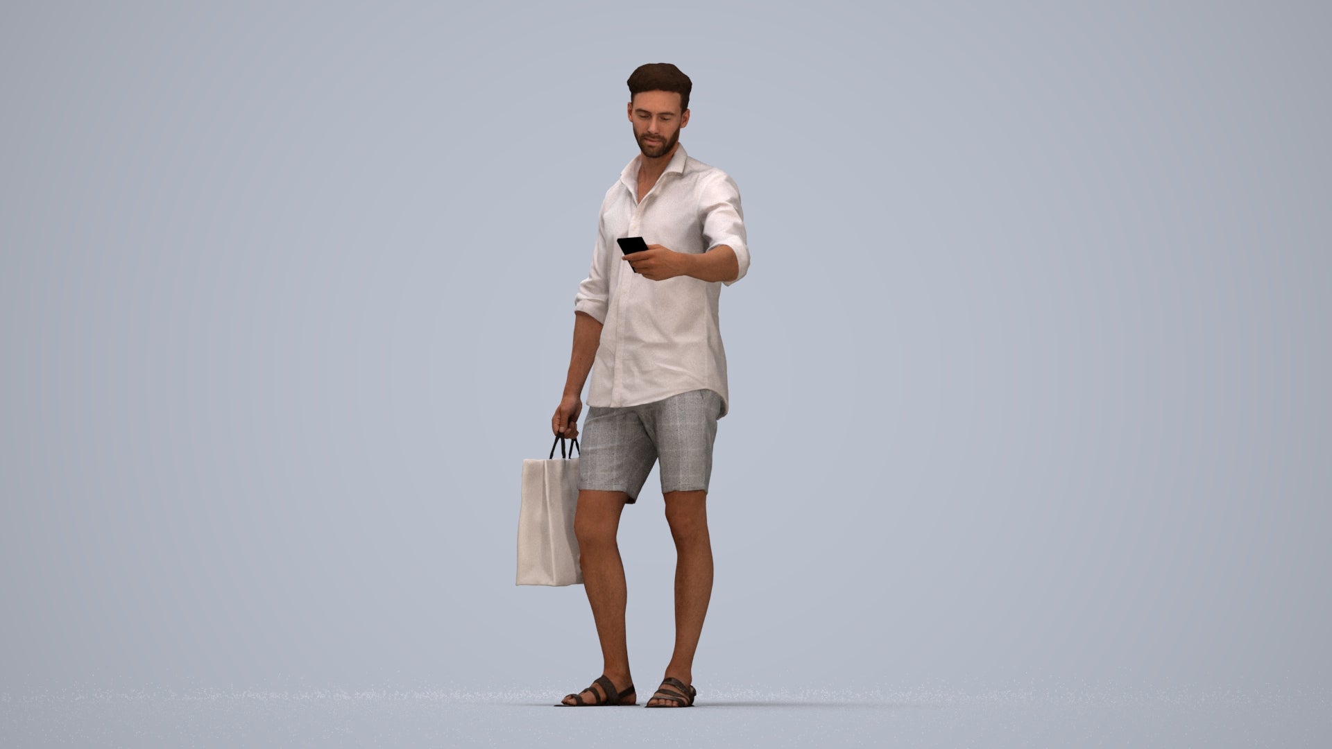 3D scanned man standing casual, photorealistic archviz people for Enscape and SketchUp, top-down view render