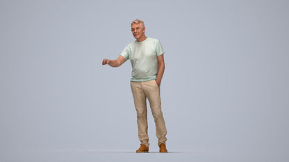 realistic 3D human senior man casual door, archviz people FBX OBJ for Blender, top-down view render