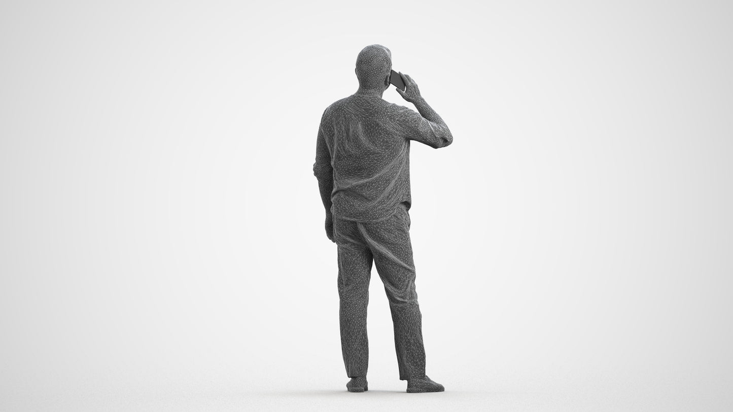 scanned 3D man casual standing, photogrammetry people for Enscape and V-Ray, wireframe front view