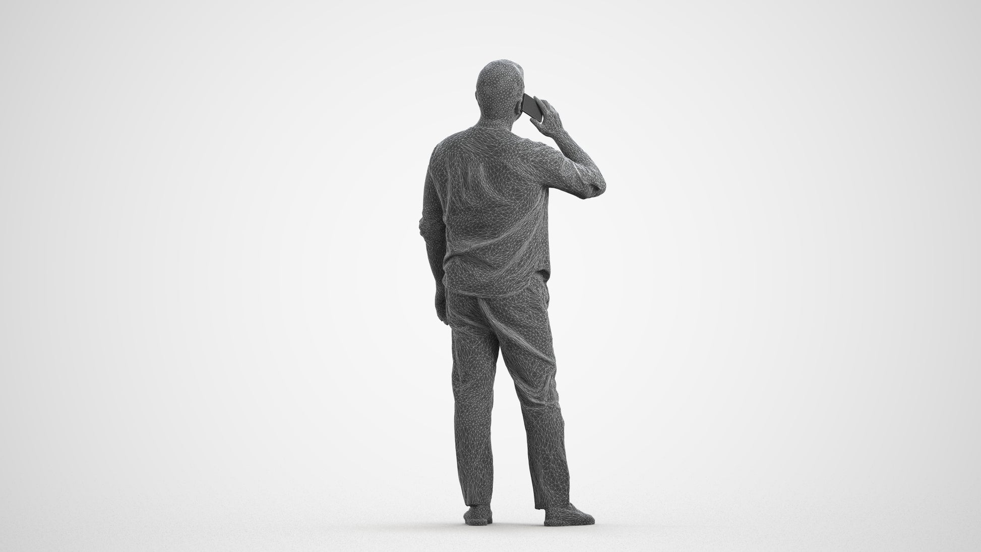 scanned 3D man casual standing, photogrammetry people for Enscape and V-Ray, wireframe front view