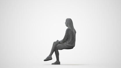 realistic 3D human woman casual sitting, archviz people FBX OBJ for Blender, square thumbnail
