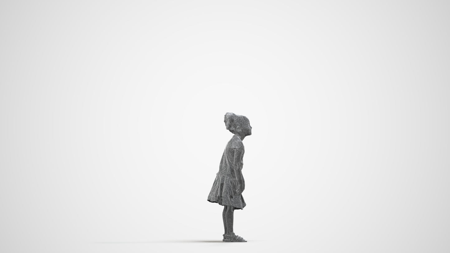 realistic 3D human girl casual kids, archviz people FBX OBJ for Blender, wireframe side view