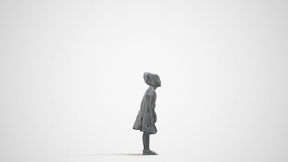 realistic 3D human girl casual kids, archviz people FBX OBJ for Blender, wireframe side view