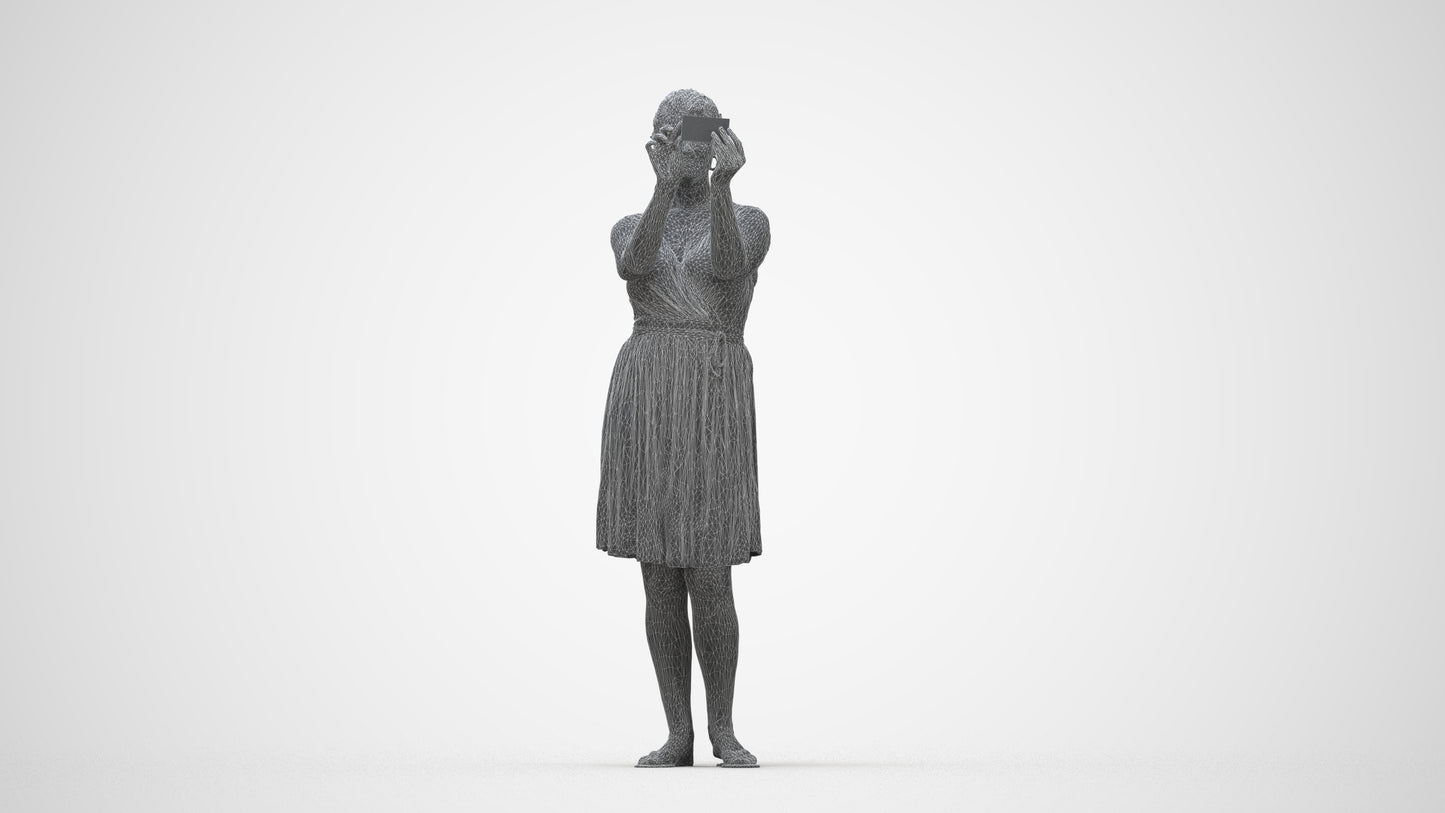 realistic 3D people woman casual standing, render-ready for V-Ray and Corona, FBX OBJ, wireframe back view