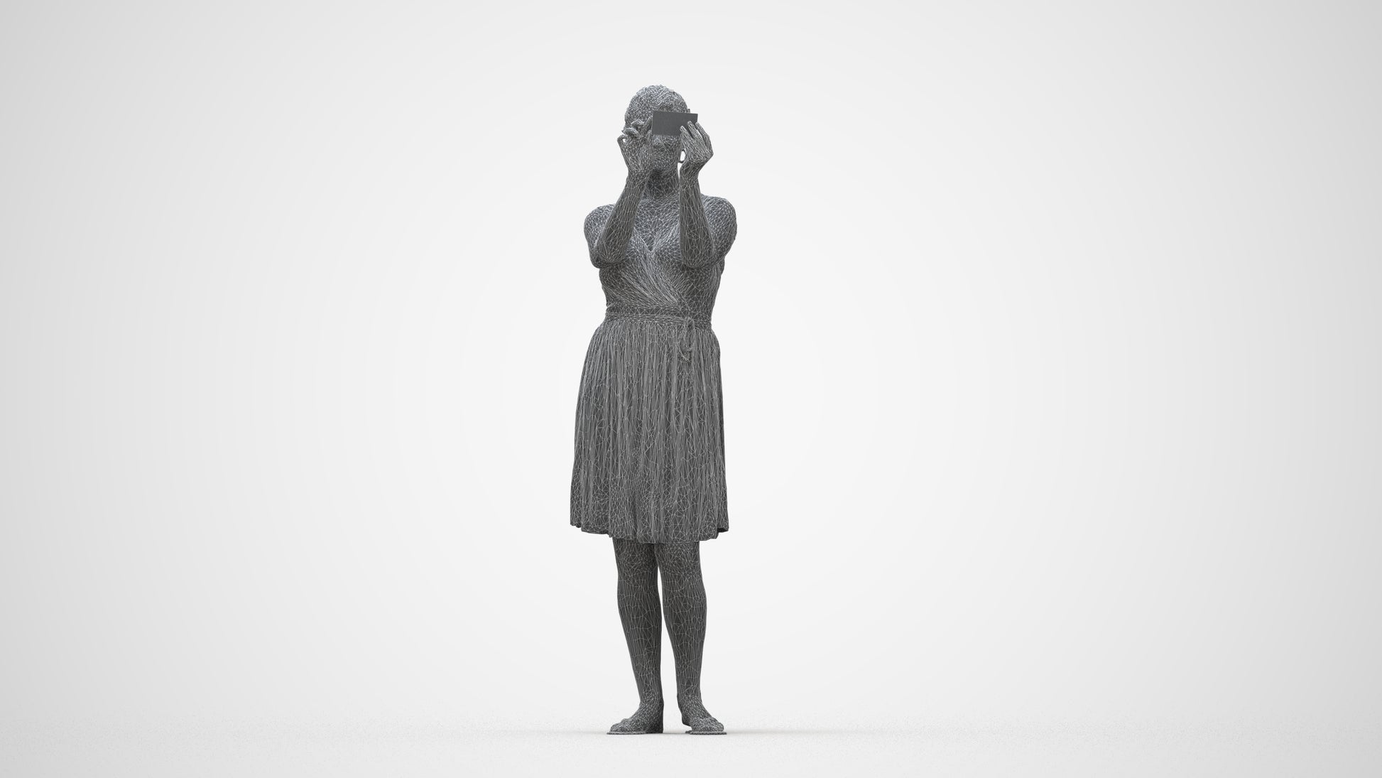 realistic 3D people woman casual standing, render-ready for V-Ray and Corona, FBX OBJ, wireframe back view