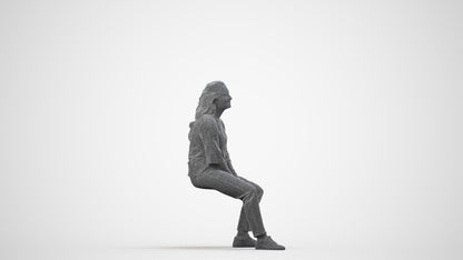 realistic 3D woman casual sitting, scanned archviz people for Blender and 3ds Max, wireframe side view