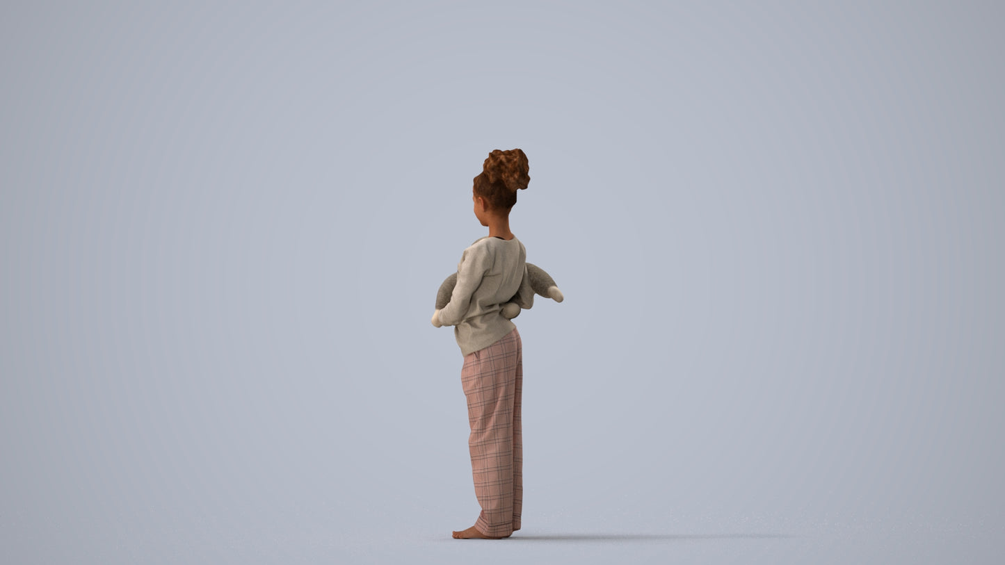 3D people model girl casual kids, scanned human for 3ds Max rendering, three-quarter view render