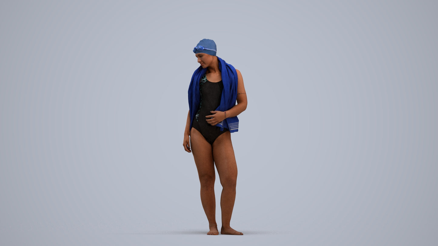 3D people model woman sport pool, scanned human for 3ds Max rendering, standing pose render