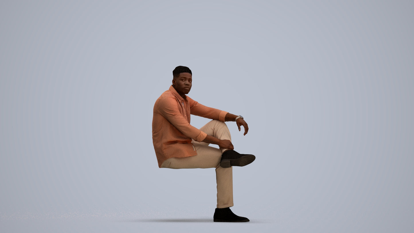 scanned 3D man casual sitting, photogrammetry people for Enscape and V-Ray, standing pose render