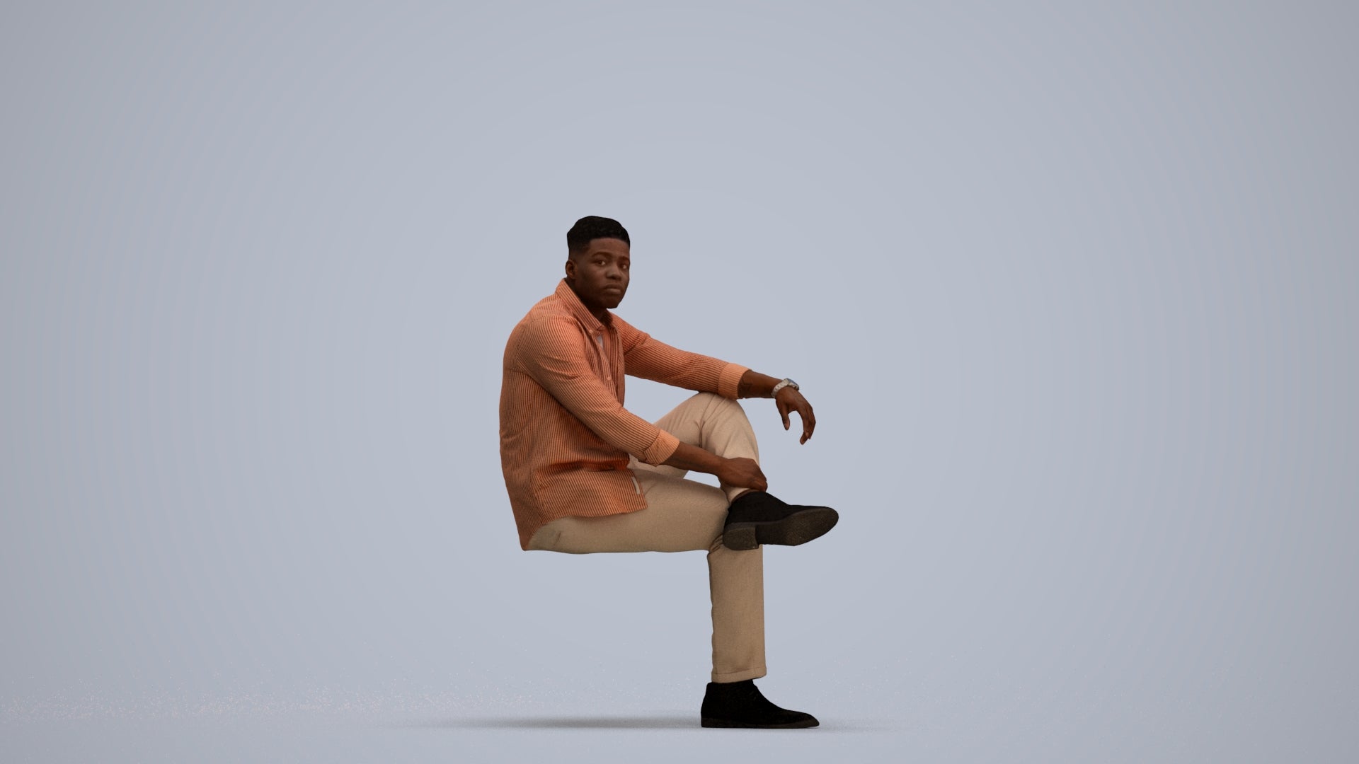 scanned 3D man casual sitting, photogrammetry people for Enscape and V-Ray, standing pose render