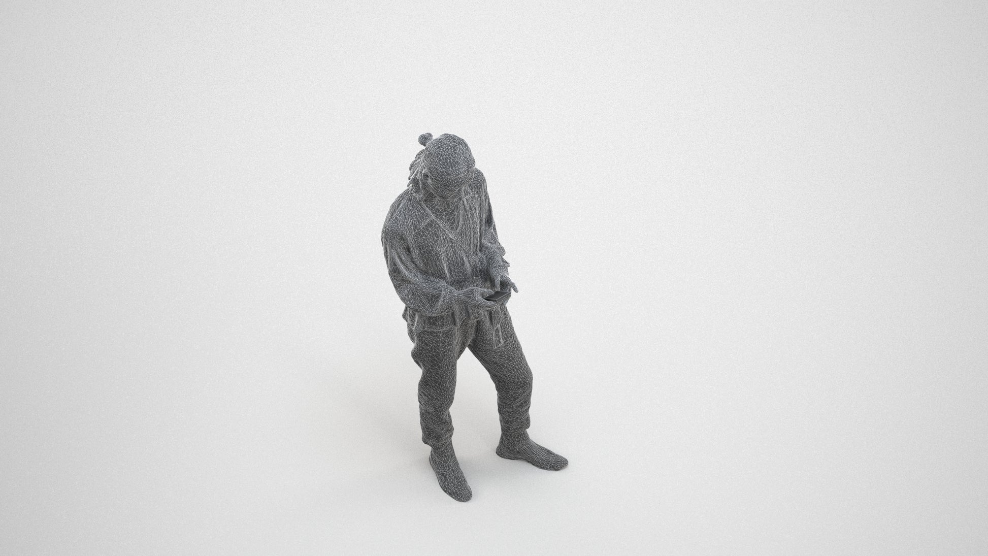 realistic 3D woman casual standing, scanned archviz people for Blender and 3ds Max, wireframe three-quarter view