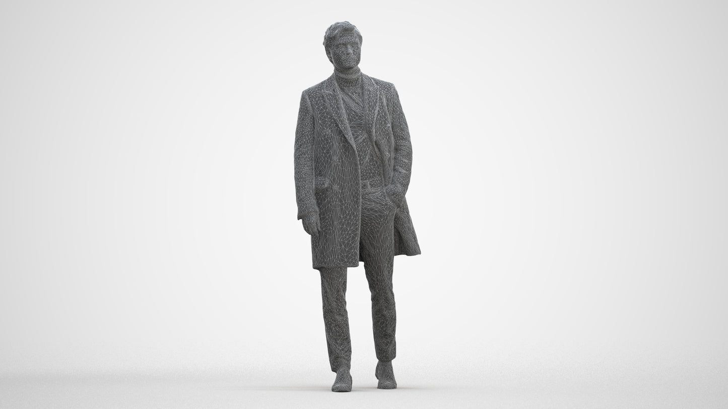 photogrammetry 3D man business walking, realistic human model archviz FBX, three-quarter front view render