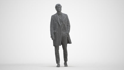 photogrammetry 3D man business walking, realistic human model archviz FBX, three-quarter front view render