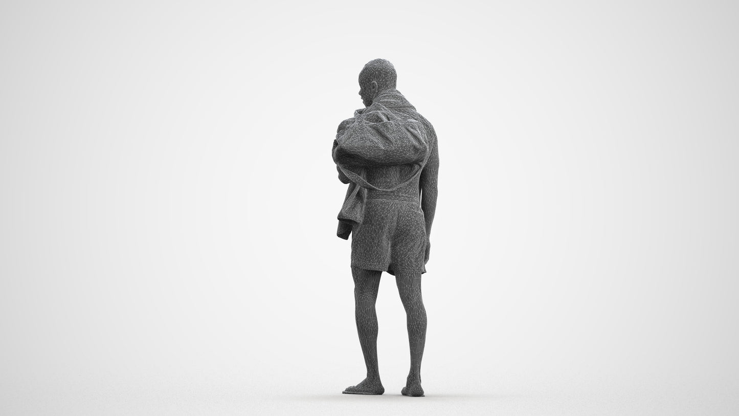 realistic 3D human man pool, archviz people FBX OBJ for Blender, wireframe front view