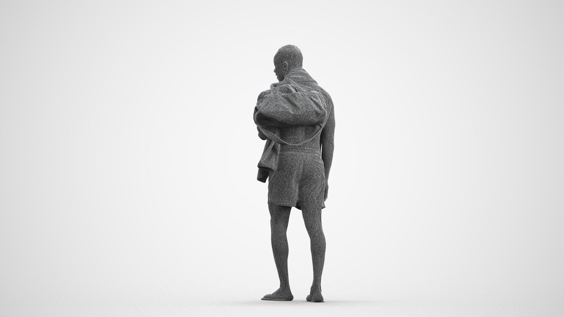 realistic 3D human man pool, archviz people FBX OBJ for Blender, wireframe front view