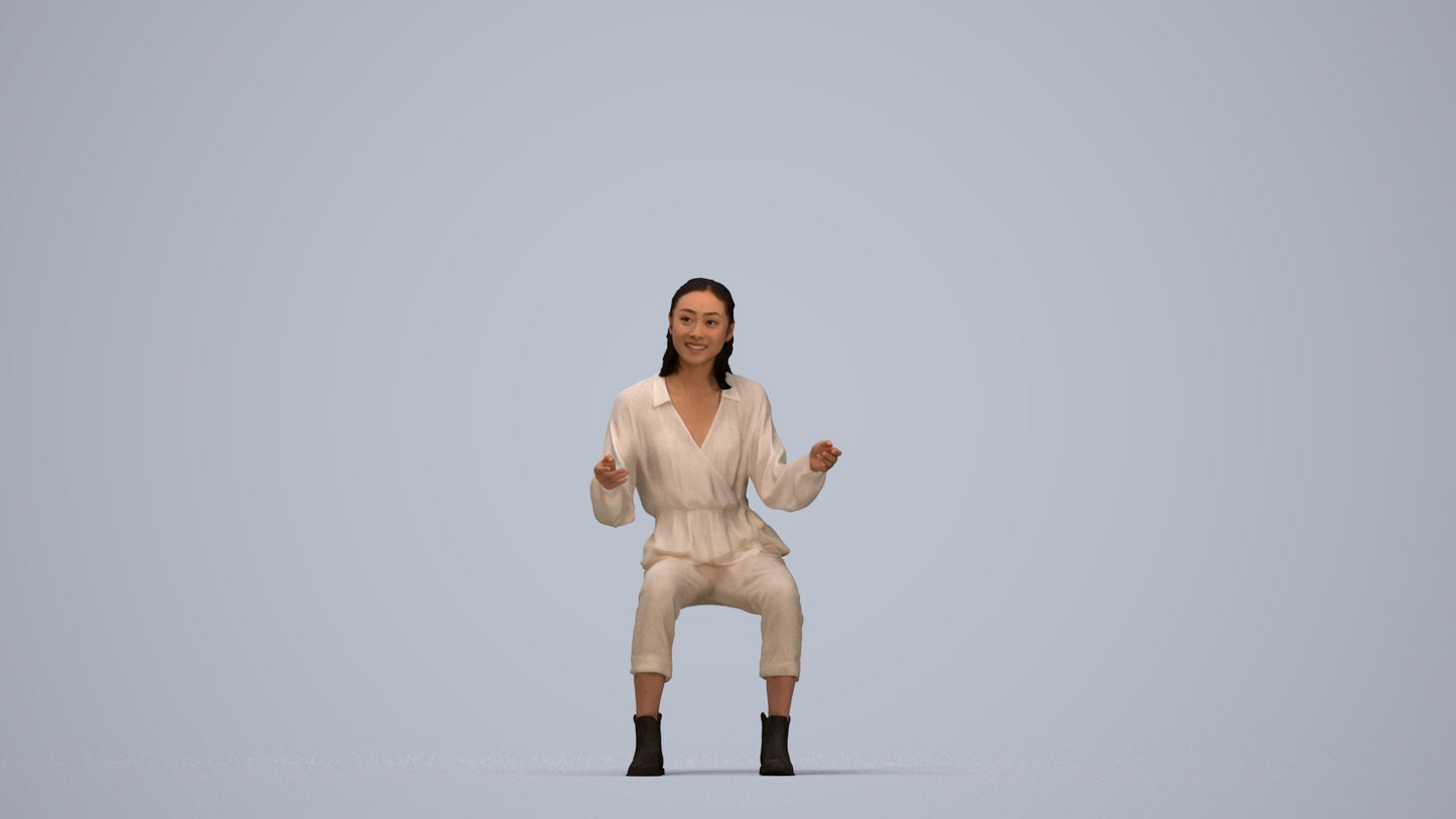 3D scanned woman sitting casual, photorealistic archviz people for Enscape and SketchUp, top-down view render