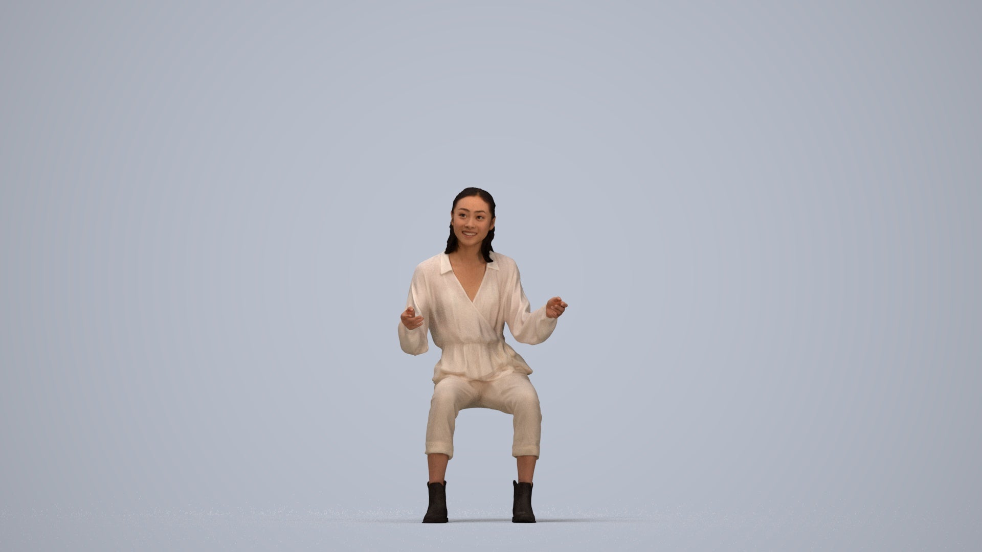 3D scanned woman sitting casual, photorealistic archviz people for Enscape and SketchUp, top-down view render