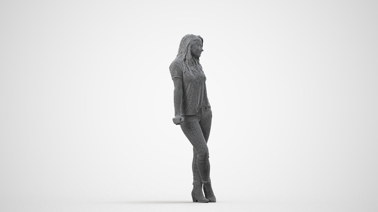 3D people model woman casual standing, scanned human for 3ds Max rendering, wireframe front view