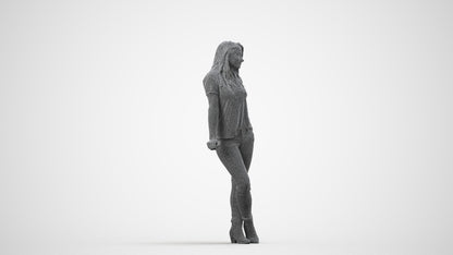 3D people model woman casual standing, scanned human for 3ds Max rendering, wireframe front view