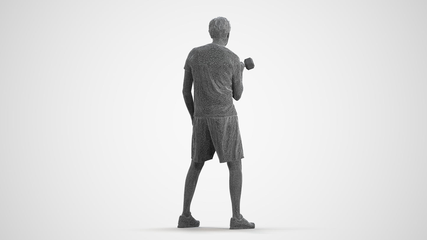 photogrammetry 3D man sport, realistic human model archviz FBX, wireframe front view