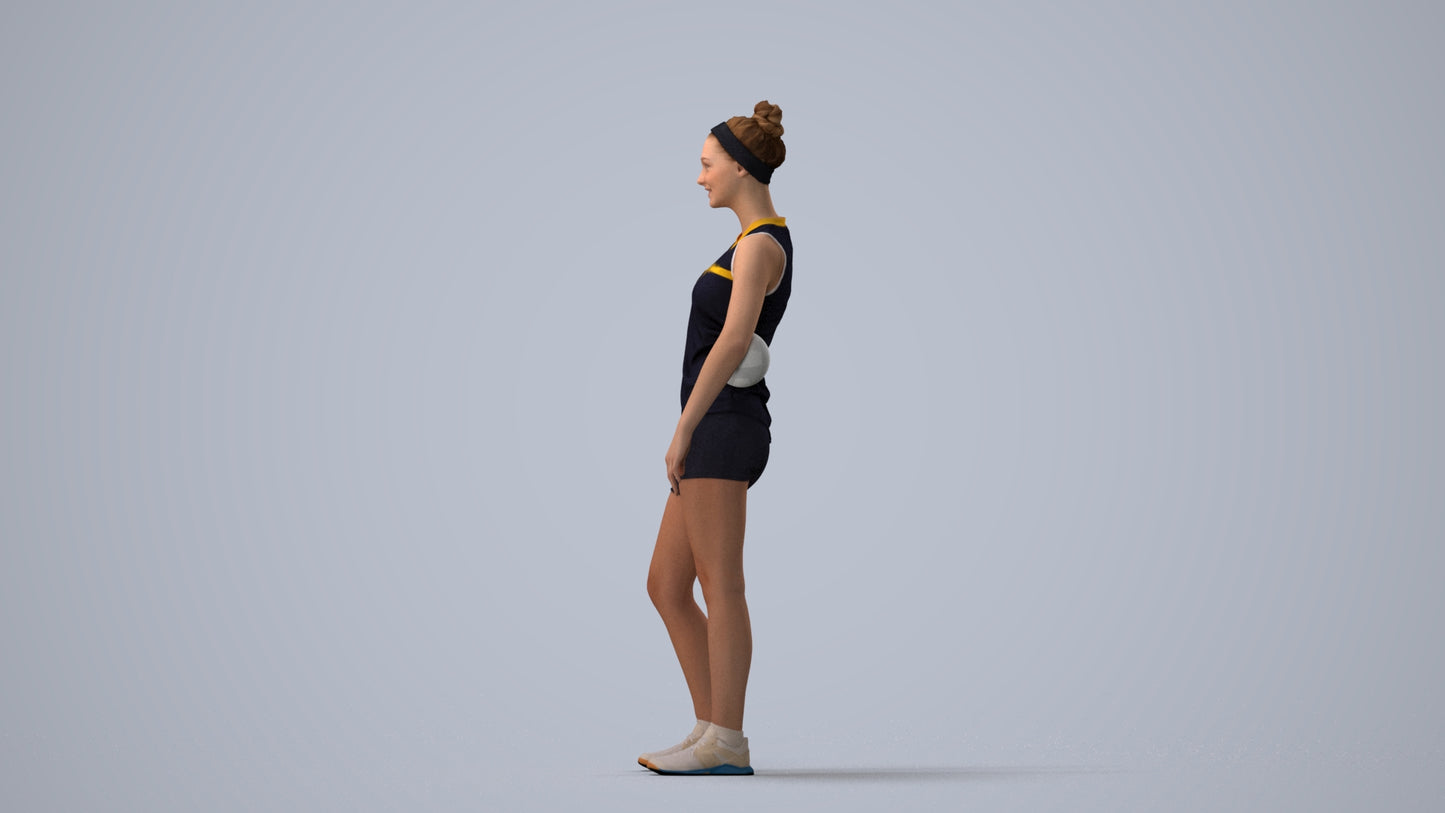 3D people model girl sport, scanned human for 3ds Max rendering, three-quarter view render