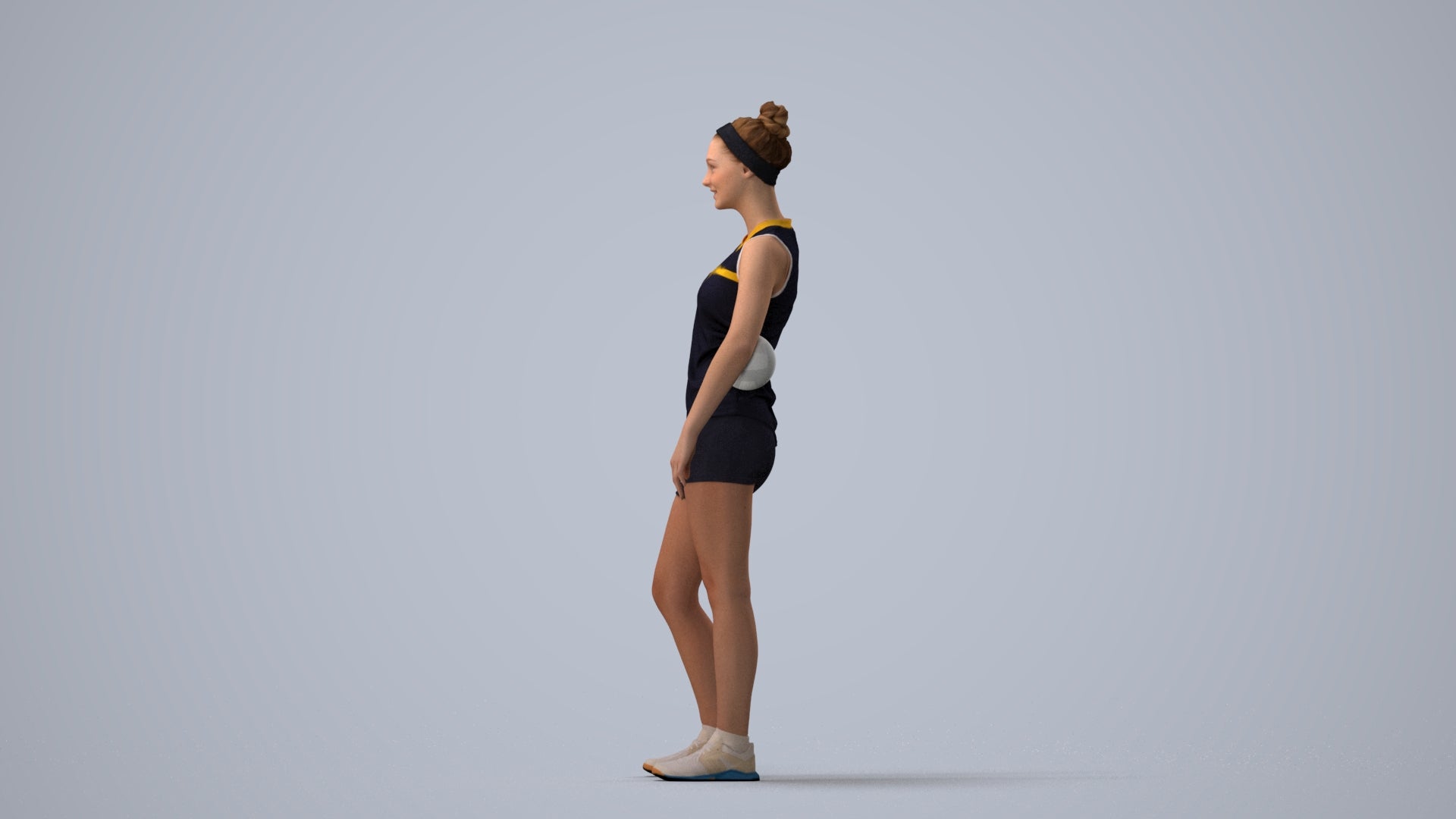 3D people model girl sport, scanned human for 3ds Max rendering, three-quarter view render