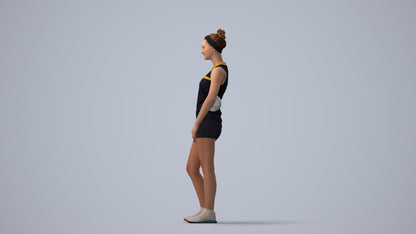 3D people model girl sport, scanned human for 3ds Max rendering, three-quarter view render