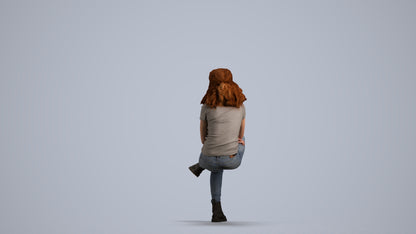 realistic 3D human woman casual sitting, archviz people FBX OBJ for Blender, front view render