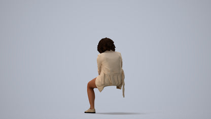 realistic 3D human woman business sitting, archviz people FBX OBJ for Blender, three-quarter view render