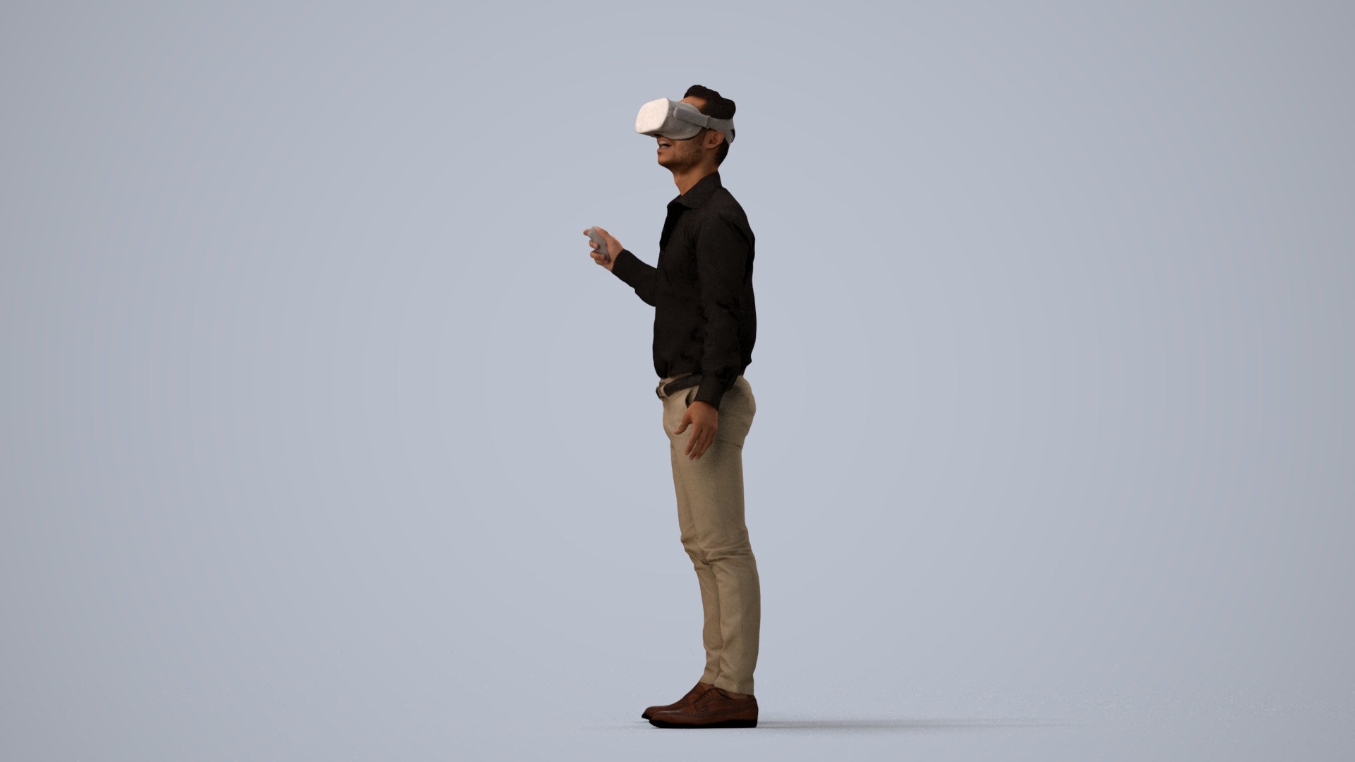 photogrammetry 3D man business standing, realistic human model archviz FBX, three-quarter view render