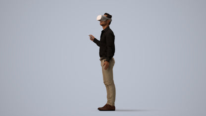 photogrammetry 3D man business standing, realistic human model archviz FBX, three-quarter view render