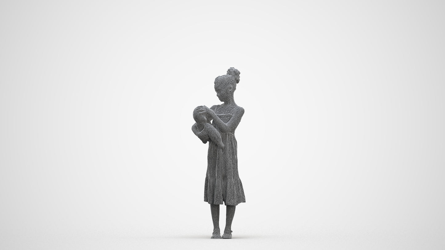 realistic 3D girl casual kids, scanned archviz people for Blender and 3ds Max, three-quarter front view render