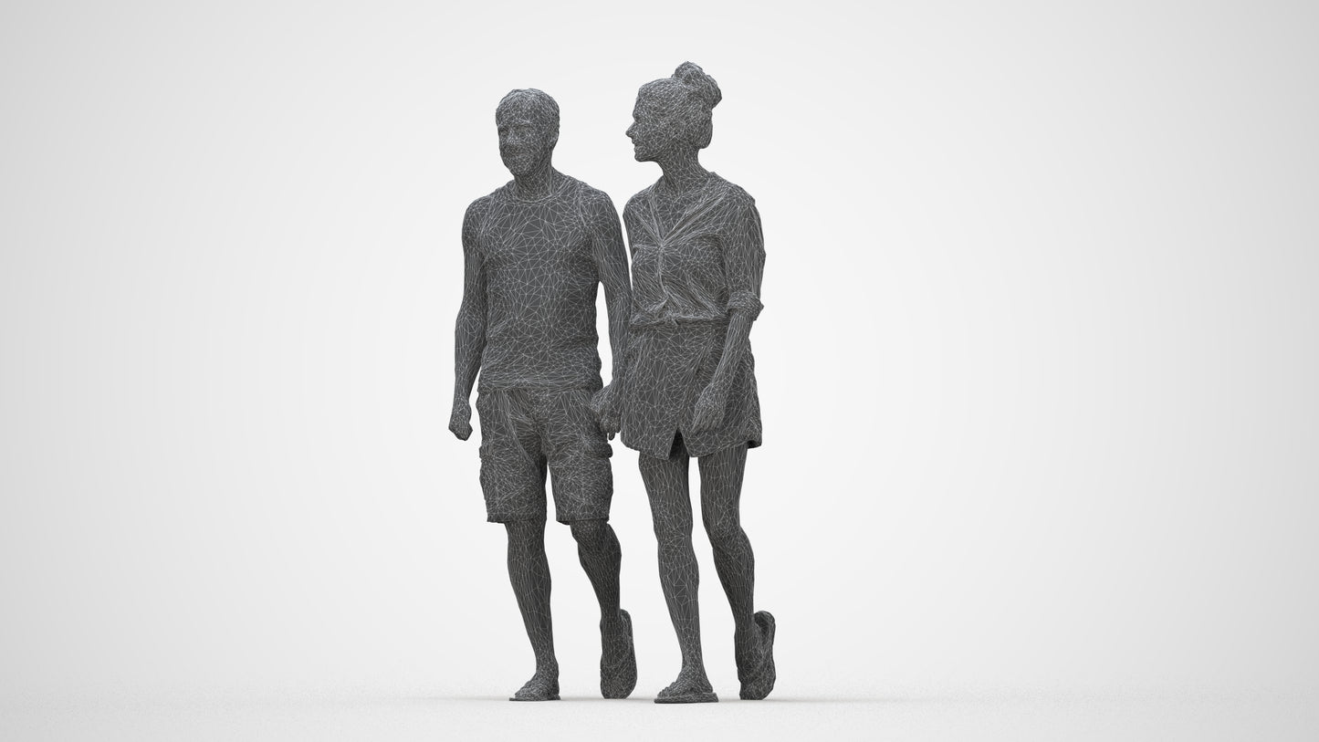 scanned 3D woman casual couple, photogrammetry people for Enscape and V-Ray, wireframe back view