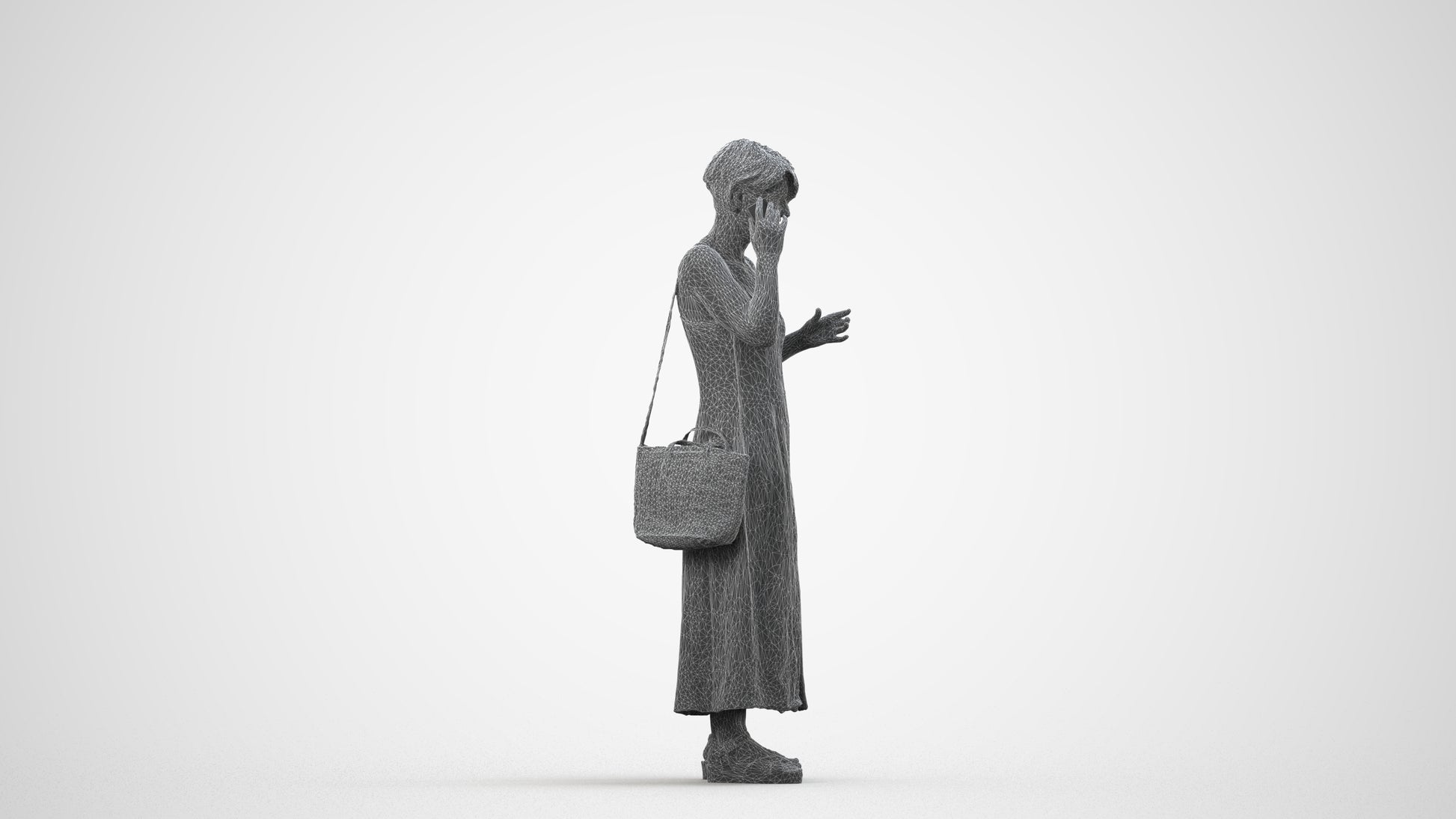 realistic 3D human senior woman standing, archviz people FBX OBJ for Blender, wireframe side view