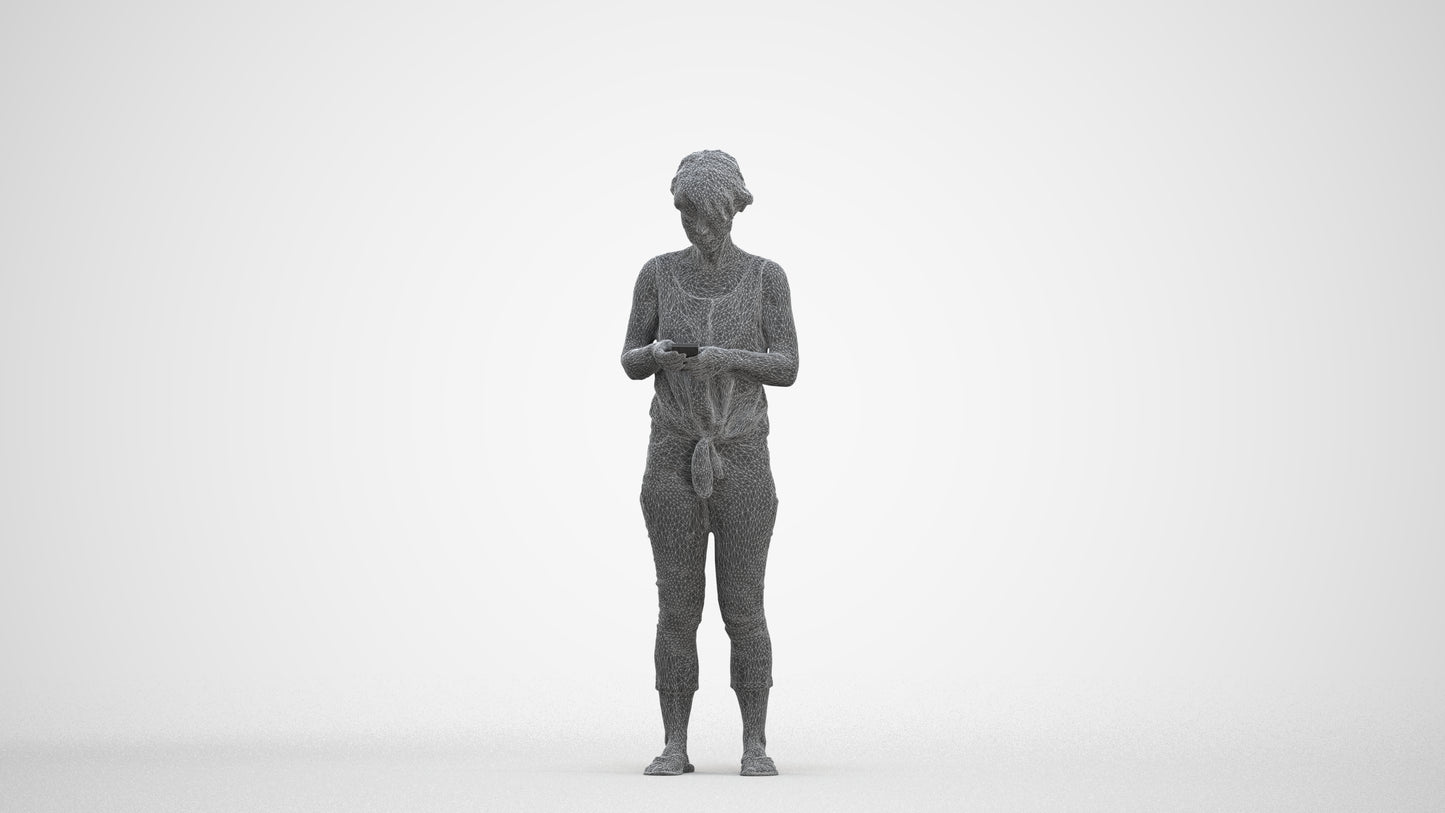 scanned 3D senior woman standing, photogrammetry people for Enscape and V-Ray, three-quarter front view render