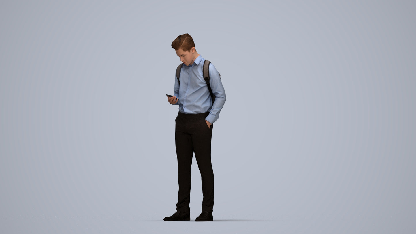 3D people model boy kids, scanned human for 3ds Max rendering, top-down view render