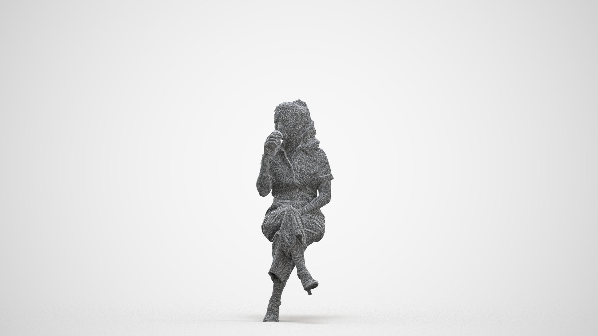 3D scanned woman sitting formal, photorealistic archviz people for Enscape and SketchUp, three-quarter front view render