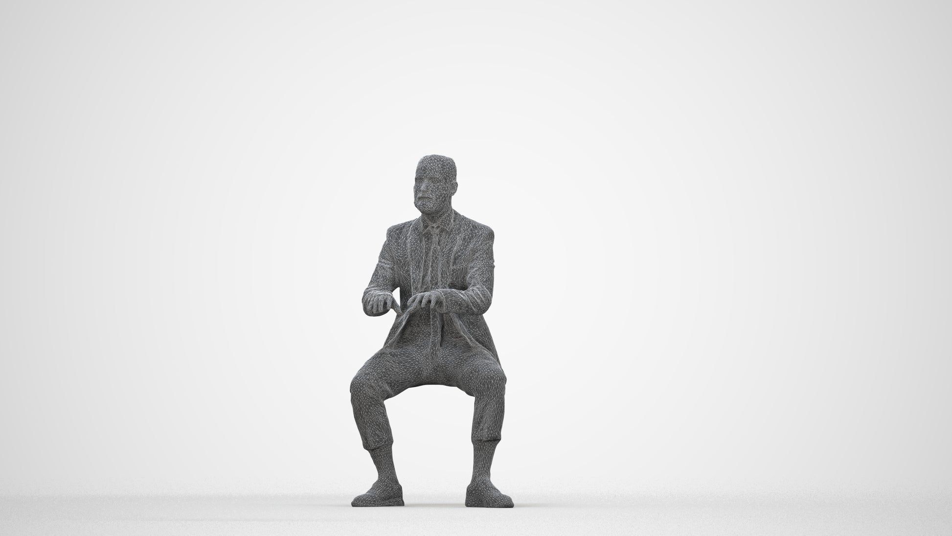 3D human model man business, photogrammetry scanned person for archviz, wireframe back view