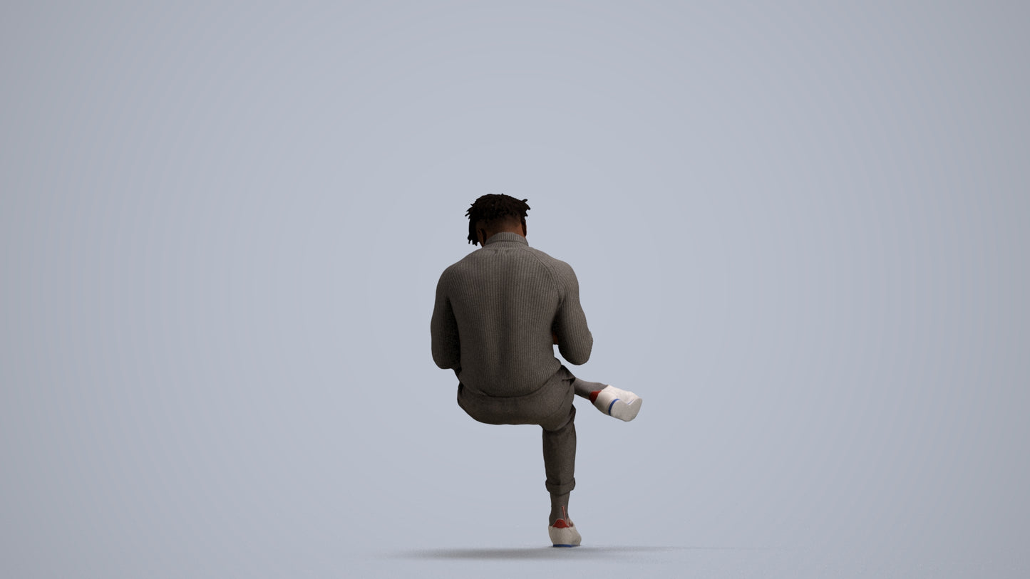 realistic 3D human man casual sitting, archviz people FBX OBJ for Blender, front view render
