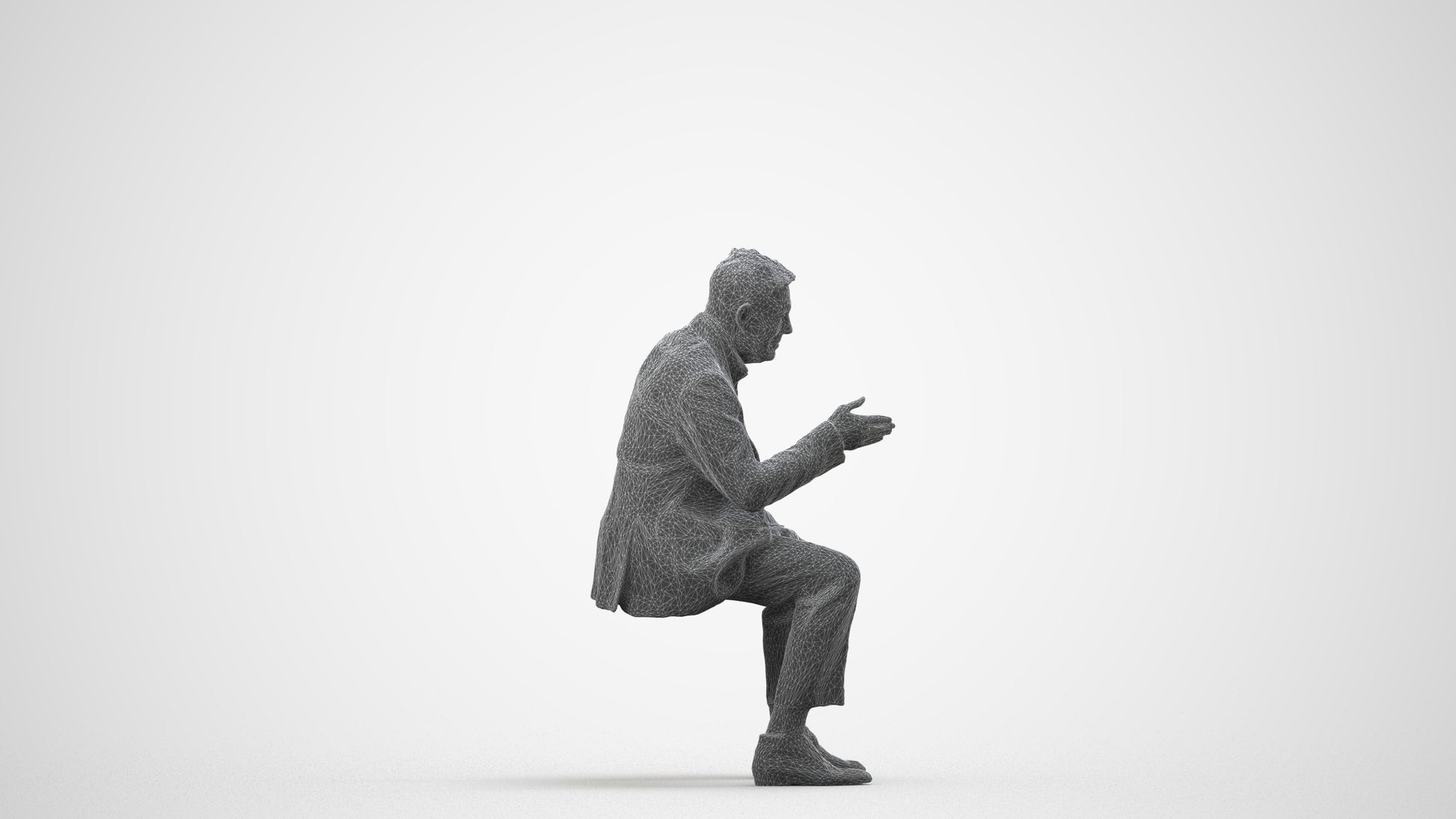 3D scanned senior man business, photorealistic archviz people for Enscape and SketchUp, wireframe side view