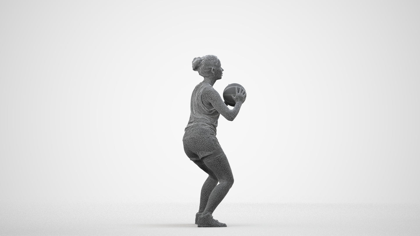 photogrammetry 3D woman sport, realistic human model archviz FBX, wireframe side view