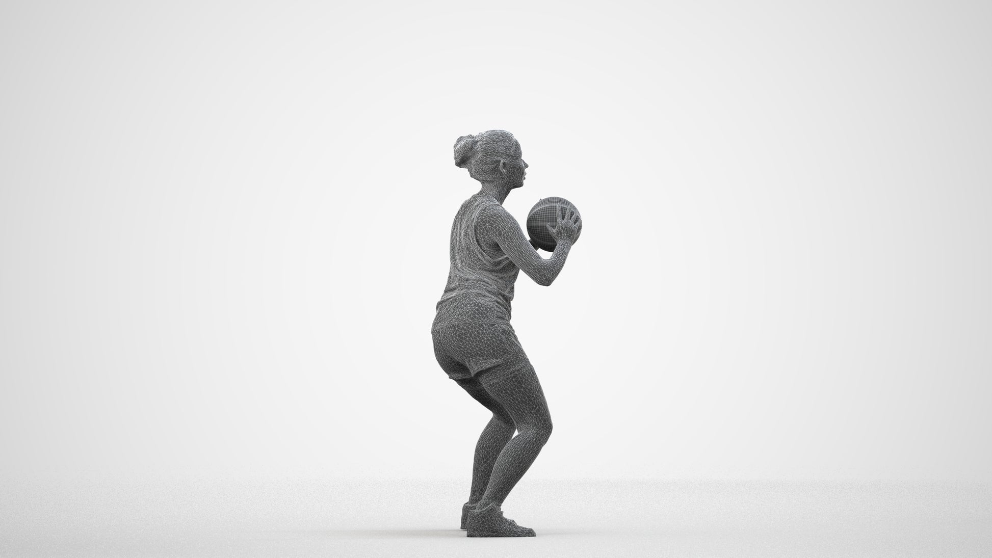 photogrammetry 3D woman sport, realistic human model archviz FBX, wireframe side view