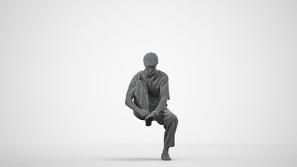 3D scanned man sitting casual, photorealistic archviz people for Enscape and SketchUp, wireframe side view
