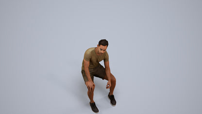 realistic 3D human man casual sitting, archviz people FBX OBJ for Blender, back view render