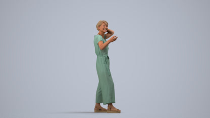 realistic 3D human senior woman casual standing, archviz people FBX OBJ for Blender, side view render