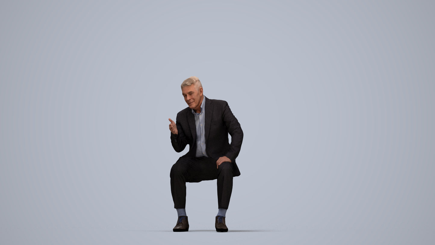 3D scanned senior man business, photorealistic archviz people for Enscape and SketchUp, top-down view render