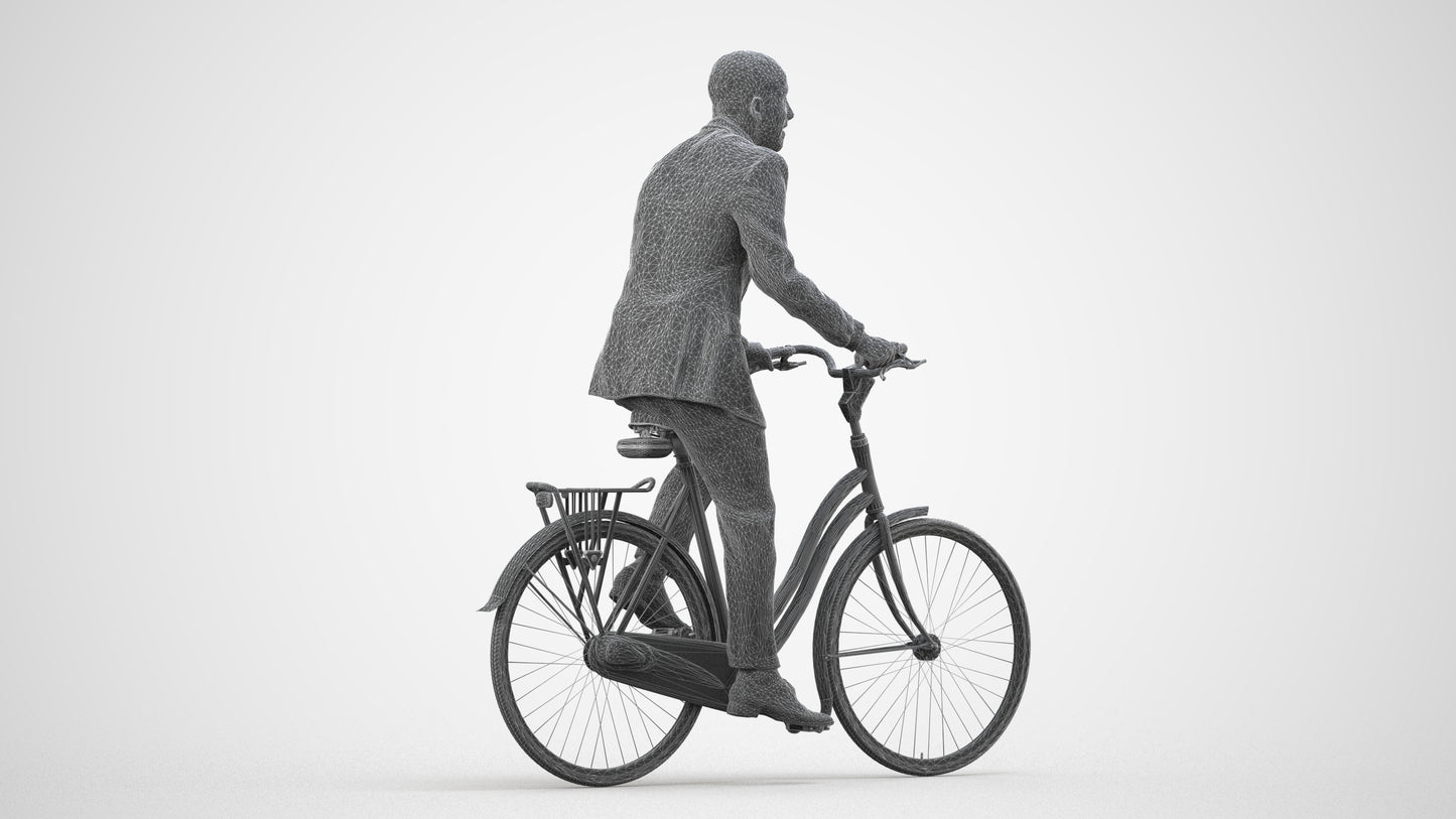 3D people model man business cycling, scanned human for 3ds Max rendering, wireframe side view