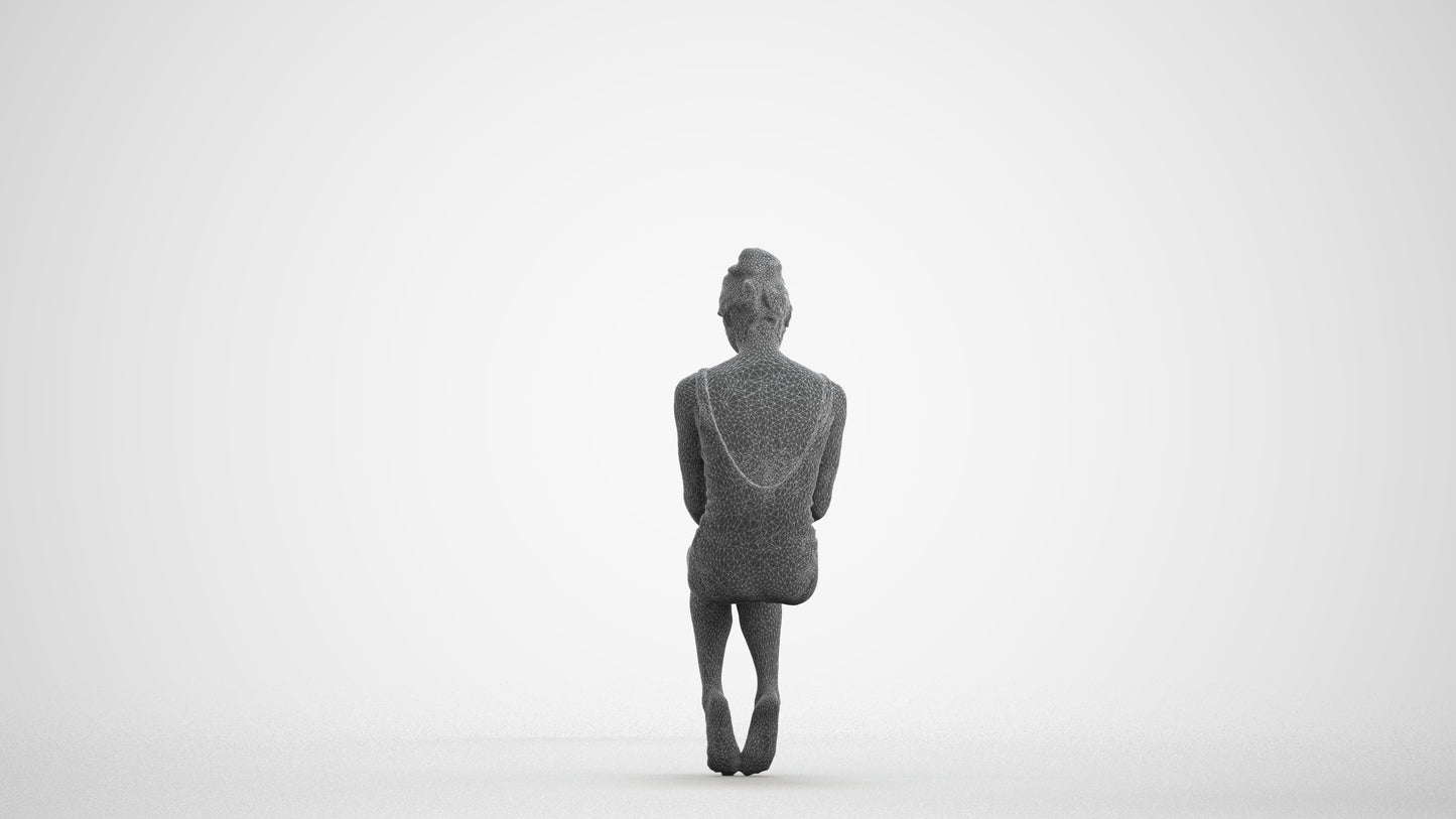 realistic 3D human woman casual pool, archviz people FBX OBJ for Blender, wireframe front view