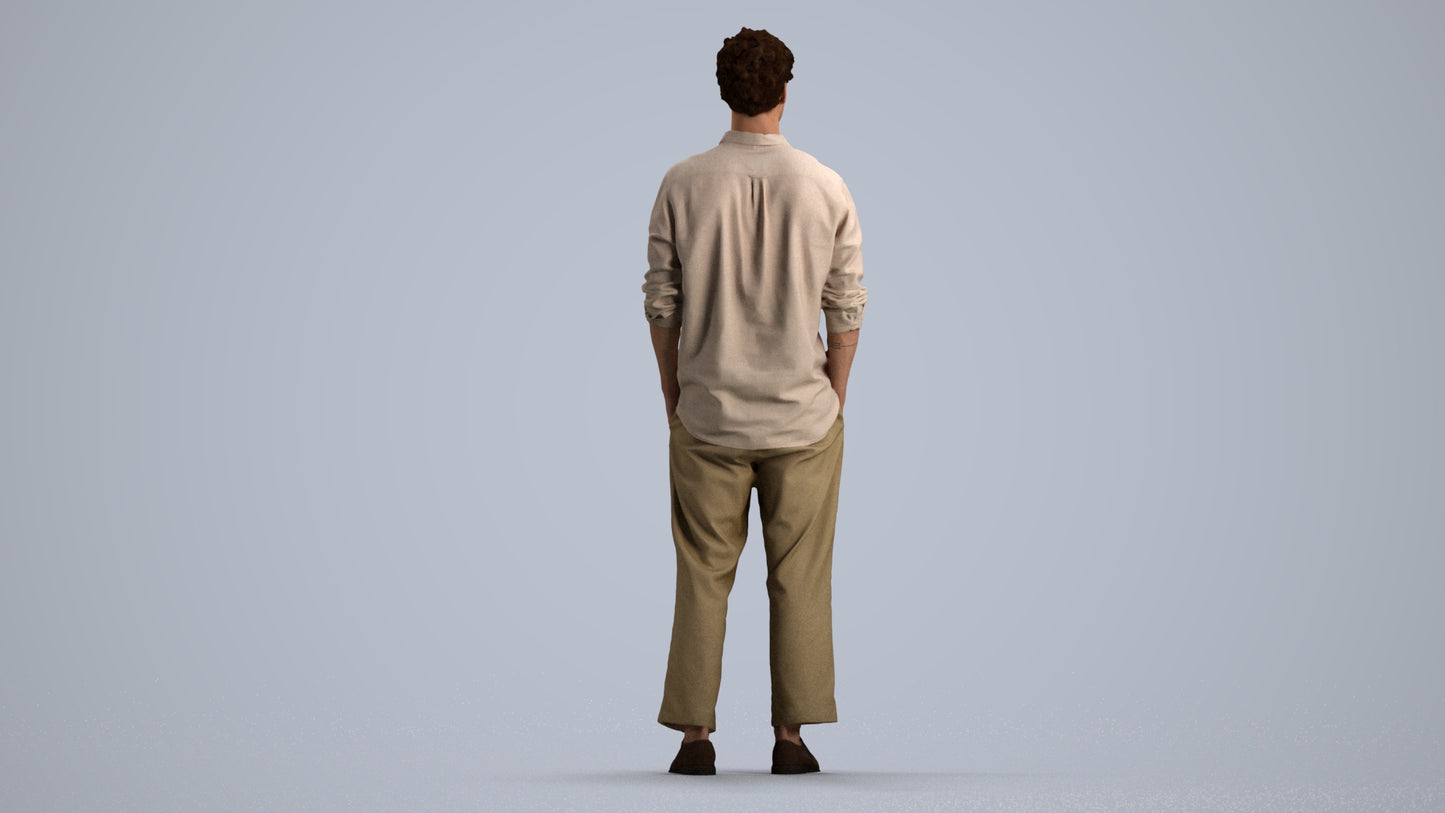 3D human model man casual standing, photogrammetry scanned person for archviz, front view render